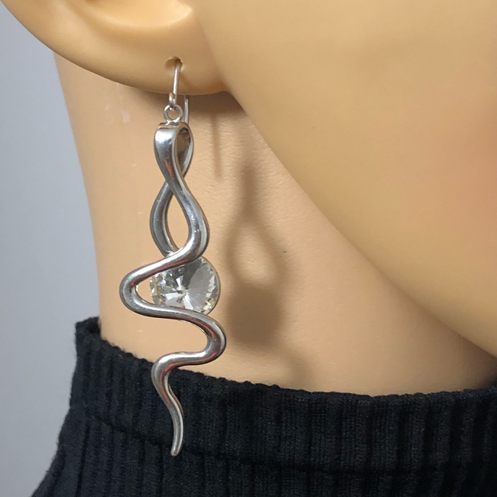 Celtic White Gold Plated Twisted Crystal Rhinestone Dangle Earrings